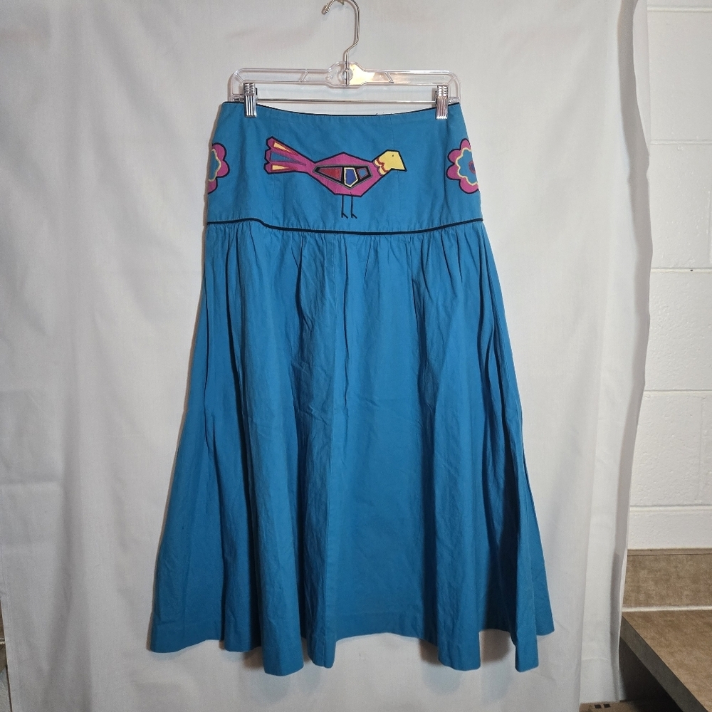 Vtg‎ Sharon Young Embroidered Cotton A Line Midi Skirt Southwestern Country 10 - Picture 12 of 12